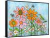 Hummingbird and Bees on Flowers-Blenda Tyvoll-Framed Stretched Canvas