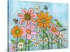 Hummingbird and Bees on Flowers-Blenda Tyvoll-Stretched Canvas
