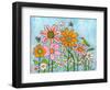 Hummingbird and Bees on Flowers-Blenda Tyvoll-Framed Art Print