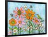 Hummingbird and Bees on Flowers-Blenda Tyvoll-Framed Art Print