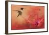 Hummingbird and Peach Hibiscus-Jai Johnson-Framed Giclee Print