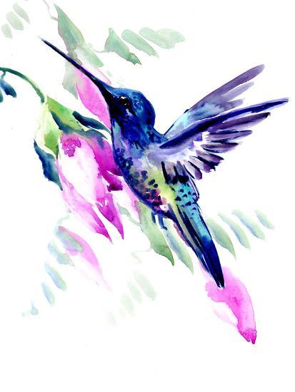'Hummingbird And Pink Flowers' Giclee Print - Suren Nersisyan