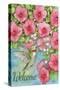 Hummingbird with Flowers Welcome-Melinda Hipsher-Stretched Canvas