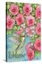 Hummingbird with Flowers Welcome-Melinda Hipsher-Stretched Canvas