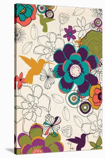 Hummingbirds and Flowers Pattern-Lantern Press-Stretched Canvas