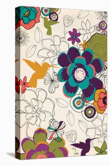 Hummingbirds and Flowers Pattern-Lantern Press-Stretched Canvas