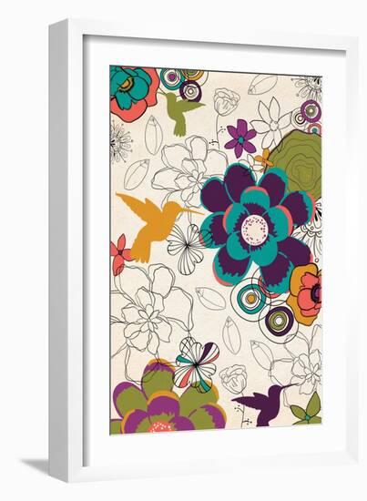 Hummingbirds and Flowers Pattern-Lantern Press-Framed Art Print