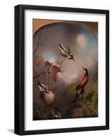 Hummingbirds: Two 'Sungems' and a 'Crimson Topaz', 1866-Martin Johnson Heade-Framed Giclee Print