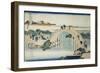 Humpback Bridge by the Kameido Tenjin Bridge, Between 1827 and 1830-Katsushika Hokusai-Framed Giclee Print