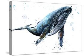 Humpback Whale Watercolor Illustration. Underwater Fauna-Faenkova Elena-Stretched Canvas
