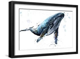 Humpback Whale Watercolor Illustration. Underwater Fauna-Faenkova Elena-Framed Art Print
