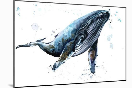 Humpback Whale Watercolor Illustration. Underwater Fauna-Faenkova Elena-Mounted Art Print