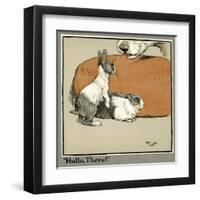 Humpty and Dumpty the Rabbits Meet a Dog-Cecil Aldin-Framed Art Print