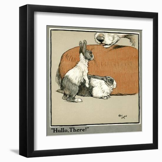 Humpty and Dumpty the Rabbits Meet a Dog-Cecil Aldin-Framed Art Print