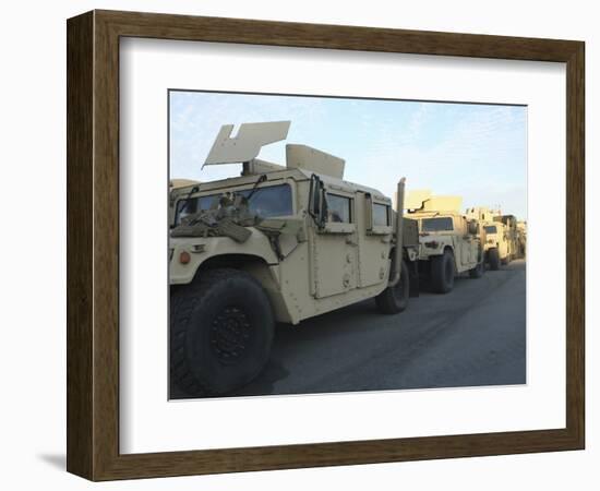 Humvees Sit on the Pier at Morehead City, North Carolina, Awaiting Deployment-null-Framed Photographic Print