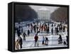 Hundreds Enjoy the Cold Weather on the Frozen Canal Near the Baroque Castle Nymphenburg in Munich-null-Framed Stretched Canvas