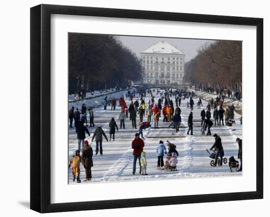 Hundreds Enjoy the Cold Weather on the Frozen Canal Near the Baroque Castle Nymphenburg in Munich-null-Framed Photographic Print