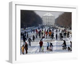 Hundreds Enjoy the Cold Weather on the Frozen Canal Near the Baroque Castle Nymphenburg in Munich-null-Framed Photographic Print