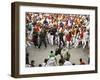 Hundreds Look at a Bull That Gored a Reveler During the Running of the Bulls at San Fermin Fiestas -null-Framed Photographic Print