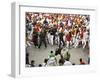 Hundreds Look at a Bull That Gored a Reveler During the Running of the Bulls at San Fermin Fiestas -null-Framed Photographic Print