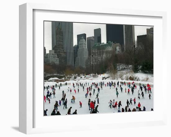 Hundreds of Ice Skaters Crowd Wollman Rink-null-Framed Premium Photographic Print