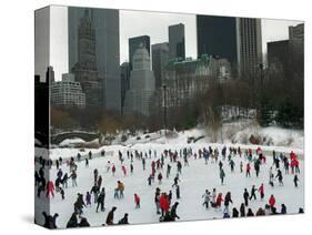 Hundreds of Ice Skaters Crowd Wollman Rink-null-Stretched Canvas