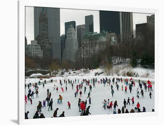 Hundreds of Ice Skaters Crowd Wollman Rink-null-Framed Photographic Print