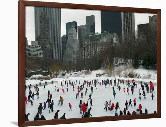 Hundreds of Ice Skaters Crowd Wollman Rink-null-Framed Photographic Print