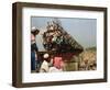 Hundreds of Muslim Pilgrims Ride on a Train Passing on a Bridge at Gazipur-null-Framed Photographic Print