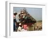 Hundreds of Muslim Pilgrims Ride on a Train Passing on a Bridge at Gazipur-null-Framed Photographic Print