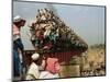 Hundreds of Muslim Pilgrims Ride on a Train Passing on a Bridge at Gazipur-null-Mounted Photographic Print