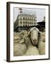 Hundreds of Sheep are Driven Along Sol Square During the Annual Parade Through Madrid-null-Framed Premium Photographic Print