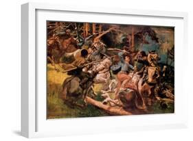 Hungarian Hussars and Russian Cossacks Fighting in the Carpathian Mountains in 1915-Viktor Tardos-Framed Giclee Print