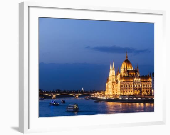 Hungarian Parliament Building and Danube River at Night, UNESCO World Heritage Site, Budapest-Ben Pipe-Framed Photographic Print