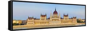 Hungarian Parliament Building and the River Danube Illuminated at Dusk, Budapest, Hungary-Doug Pearson-Framed Stretched Canvas