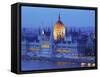 Hungarian Parliament Building at Dusk, Budapest, Hungary-Neil Farrin-Framed Stretched Canvas