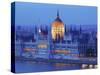Hungarian Parliament Building at Dusk, Budapest, Hungary-Neil Farrin-Stretched Canvas