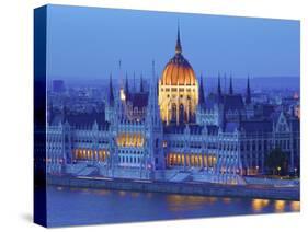 Hungarian Parliament Building at Dusk, Budapest, Hungary-Neil Farrin-Stretched Canvas