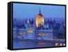 Hungarian Parliament Building at Dusk, Budapest, Hungary-Neil Farrin-Framed Stretched Canvas