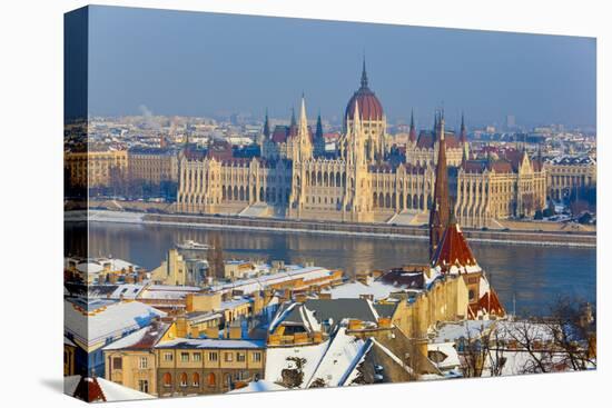 Hungarian Parliament Illuminated by Warm Light on a Winter Afternoon, Budapest, Hungary, Europe-Doug Pearson-Stretched Canvas