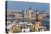 Hungarian Parliament Illuminated by Warm Light on a Winter Afternoon, Budapest, Hungary, Europe-Doug Pearson-Stretched Canvas