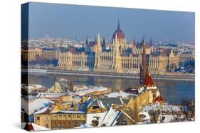 Hungarian Parliament Illuminated by Warm Light on a Winter Afternoon, Budapest, Hungary, Europe-Doug Pearson-Stretched Canvas