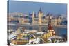 Hungarian Parliament Illuminated by Warm Light on a Winter Afternoon, Budapest, Hungary, Europe-Doug Pearson-Stretched Canvas