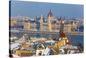 Hungarian Parliament Illuminated by Warm Light on a Winter Afternoon, Budapest, Hungary, Europe-Doug Pearson-Stretched Canvas