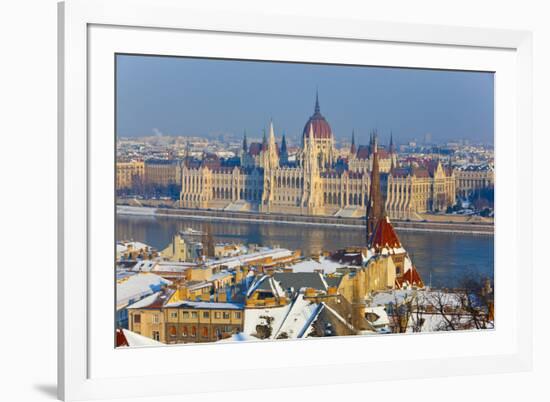 Hungarian Parliament Illuminated by Warm Light on a Winter Afternoon, Budapest, Hungary, Europe-Doug Pearson-Framed Photographic Print