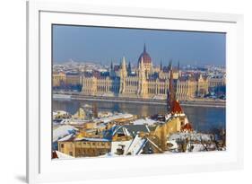 Hungarian Parliament Illuminated by Warm Light on a Winter Afternoon, Budapest, Hungary, Europe-Doug Pearson-Framed Photographic Print