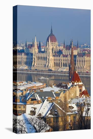 Hungarian Parliament Illuminated by Warm Light on a Winter Afternoon, Budapest, Hungary, Europe-Doug Pearson-Stretched Canvas