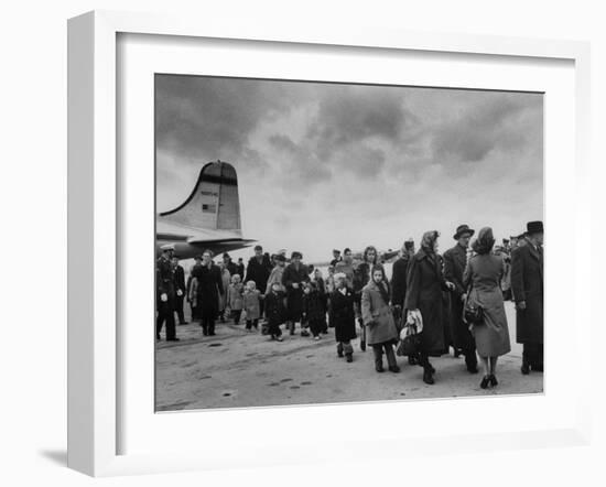 Hungarian Political Refugees Getting Off an Airplane-Carl Mydans-Framed Photographic Print