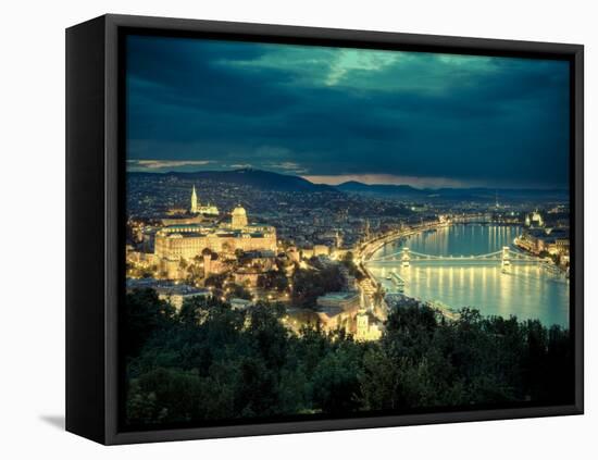 Hungary, Budapest, Castle District, Royal Palace and Chain Bridge over River Danube-Michele Falzone-Framed Stretched Canvas