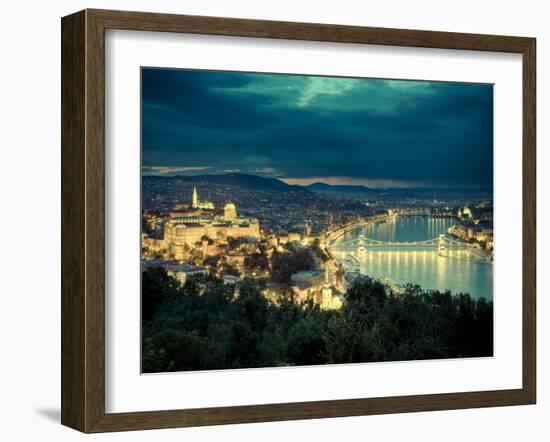 Hungary, Budapest, Castle District, Royal Palace and Chain Bridge over River Danube-Michele Falzone-Framed Photographic Print